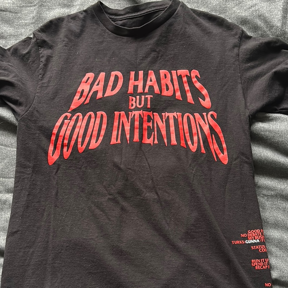 Black T-Shirt with Red Graphic Text